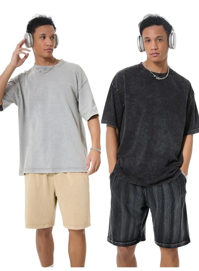 Oversized T Shirts for Men Vintage T Shirts Cotton Heavyweight Washed Loose Fit Short Sleeve Baggy Unisex Tee Tops, Small