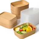 JOLLY CHEF 50 Pack Paper Food Containers with Lids, 19 oz Disposable Meal Prep Containers, Rectangular Paper Bowls with Lids for Thanksgiving, Christmas, Parties