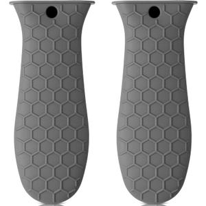 Patelai 2pcs Silicone Handle Cover for Cast Iron Skillet Kitchen Silicone Handles for Pots and Pans Non-Slip Pot Holder Sleeve for Fry Pan Griddles Metal Aluminum Cookware (Gray)