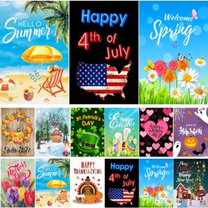 CDLong Seasonal Garden Flag Set of 12 Double Sided 12 x 18 Inch Yard Flag, Small garden flags for outside, Christmas Spring Seasonal Flag for Outdoor Holiday Decorations