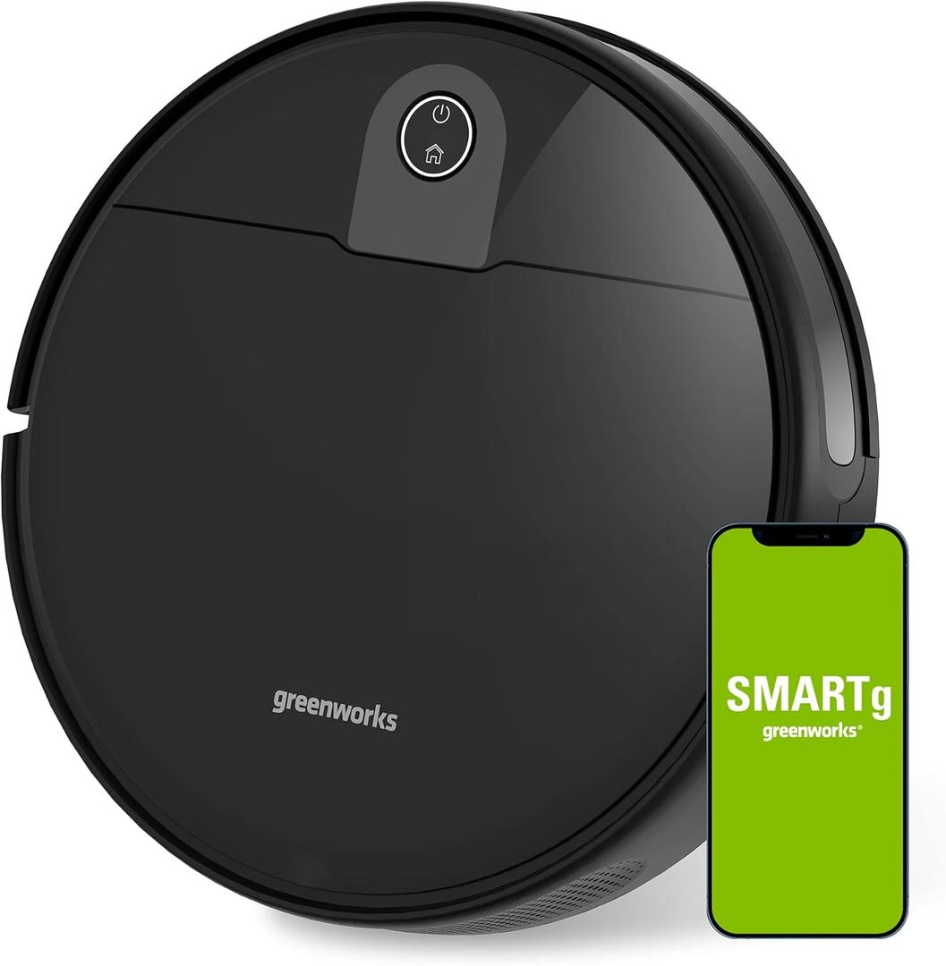 Greenworks Robotic Vacuum GRV-1010 Self-Charging, Wi-Fi Connectivity, 2200Pa Extreme Suction Power, Perfect for Pet Hair, Hard Floors, Carpets, Works with Alexa (GRV-1010 Robotic Vacuum)