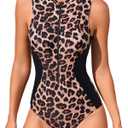 RIHOAS One Piece Swimsuit Women Athletic Racerback Bathing Suit Sport Tummy Control Surfing Zipper Modest Slimming Swimwear Large