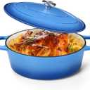 P&P CHEF Oval Dutch Oven with Lid, Enameled Cast Dutch Oven Pot for Bread Baking, Braising, Stewing, Roasting, Non-Stick & Oven Safe, Dual Handles & Easy Clean, 5QT & Blue