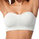 LetsJoli Push Up Strapless Bras for Women Supportive Bandeau Bra Non Slip Wireless No Underwire Padded Tube Bra, X-Large, White