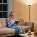 SIBRILLE Torchiere Floor Lamp - 72" Tall LED Standing Lamp with Remote/Button Control, 1800Lm, 3000-6500K, 30W Dimmable Modern Corner Floor Light for Living Room Bedroom Office Apartment, Black