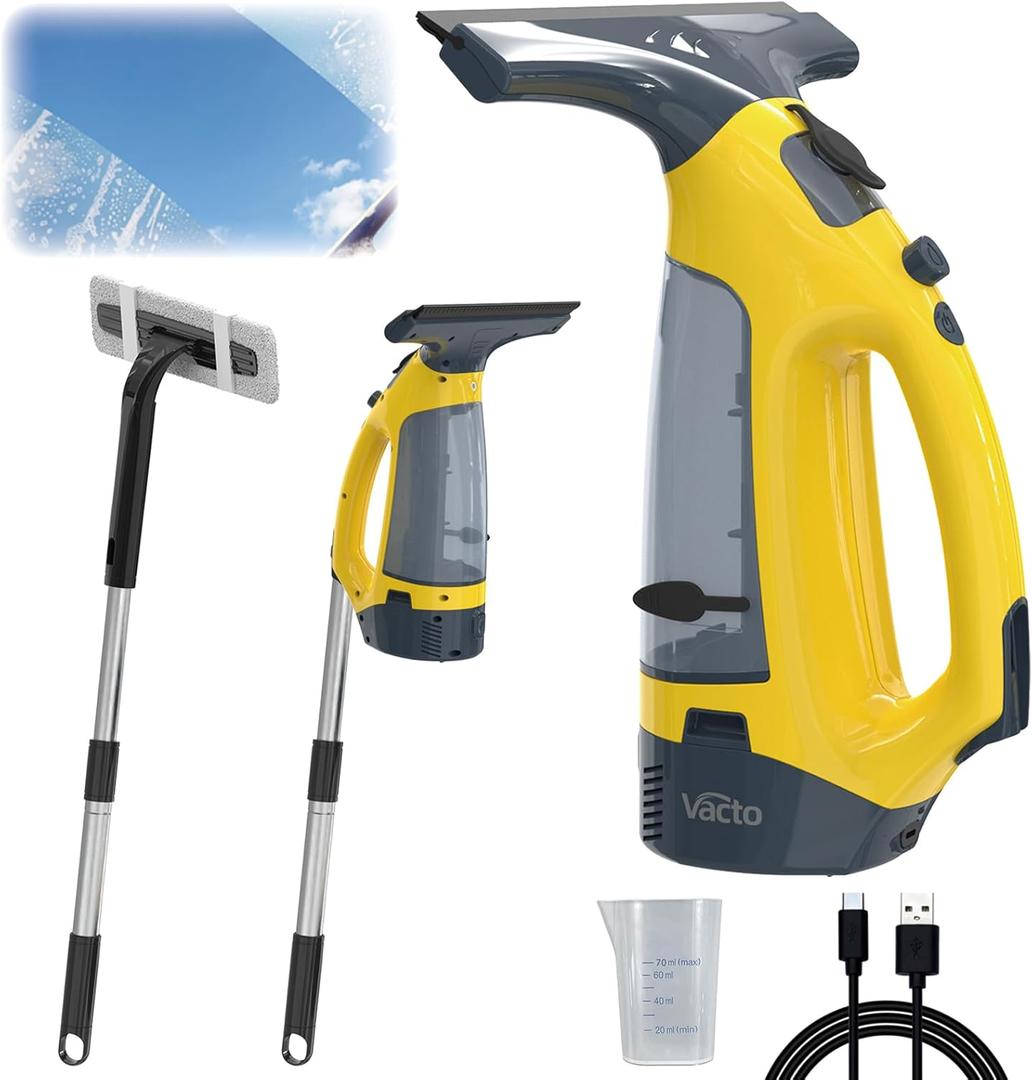 All-in-One Electric Window Vacuum Squeegee Set, Streak-Free Cordless Window Cleaner Tool with Telescopic Handle, Glass Cleaner Tool for Windows, Mirrors & Smooth Surfaces