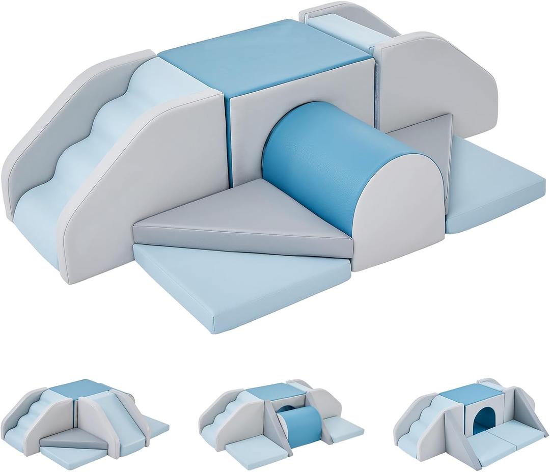 TODIBY Foam Climbing Blocks for Toddlers (12-Piece Set) | Indoor Climbing Toys with Slide & Stairs | Soft Arch Crawl & Climb Play Set | PU Leather Easy-Clean Foam Blocks | Safe Active Play for Kids, Large