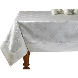 Violet Linen Elegant Embroidered Flower Design Tablecloths - 70" Round - in White