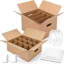 2 Pack Dish Mug Moving Boxes with Divider Kits Included Dish 15 x 12 x 10 Inch and Mug 17 x 13 x 6 Inch Kitchen Moving Boxes with Handle Packing Box for Glassware