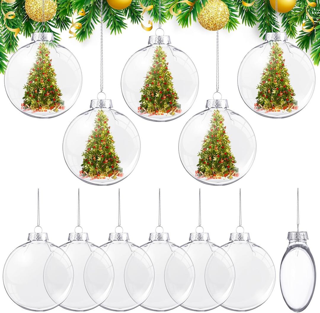 BBTO 12 Pcs 4 Inch Christmas Ball Ornaments Plastic Fillable Ornament Balls Clear Christmas Ornaments for DIY Craft Projects Round Christmas Tree Decor Birthday Wedding Halloween Decor 100 mm