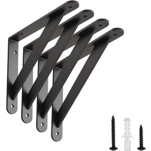 Shelf Brackets with Beam, Heavy Duty Shelf Bracket, 6 x 8 inch 4 Pack Black Metal L Brackets Wall Bracket for Shelves Support Bracket for DIY Decorative with Screws