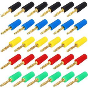 MECCANIXITY 20 Pcs 2mm Banana Plugs, 10A 6mm OD 26.5mm Length Speaker Wire Cable Plugs Connectors, Banana Jack Connector for Speaker Wire Audio Cable, 5 Colors