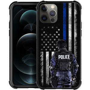 DJSOK Case for iPhone 12 Pro Max,Luxury Pattern Design Shockproof Rugged Cover,Cases for Man Woman-US Police Blue American Flag