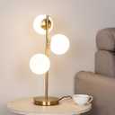 Modern Gold Globe Table Lamp Mid Century 3-Light Desk Lamp with Milk White Glass Shade Metal Base Nightstand Lamp for Bedroom Bedside End Table,G9 Bulb(Not Included)
