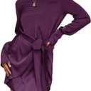 R.Vivimos Women's Satin Dress Long Sleeve Casual Wrap Ruched Tie Waist Party Mini Dress