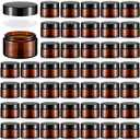 Domensi 60 Pcs 1oz Glass Jars with Lids Bulk Salve Tins Winter Cream Container Small Glass Cosmetic Jars for Travel Lip Balm with Inner Liners for Lotion Sample Cream(Amber, Black Lid)