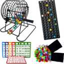 SEETOOOGAMES Deluxe Bingo Game Set - 8 Inch Metal Cage, 50 Paper Cards, 600 Colorful Clear Chips, Bingo Balls and Plastic Master Board, Great for Adults Large Groups, Familiy Games Nights Parties
