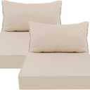 AAAAAcessories Outdoor Deep Seat Cushions, Waterproof, Fade-Resistant Patio Furniture Replacement Cushions, 25.5" x 25.5" x 5" + 25.5" x 13.5", Set of 2, Beige