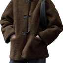 Cicy Bell Womens Faux Fur Jacket Fuzzy Coat Long Sleeve Button Front Warm Winter Outerwear with Pockets, Large