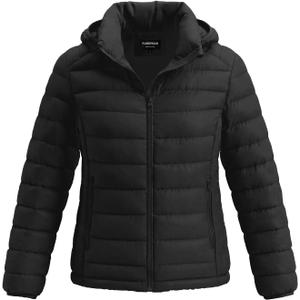 Women's Lightweight Packable Puffer Jacket Detachable Hood Coat Quilted Jacket for Hiking Outdoor (Black, M)