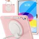 BATYUE Shockproof Case for iPad 10th Gen 10.9" 2022 / 11th Gen (A16) 11" 2025 | 360 Multi-Angle Stand (Portrait & Landscape) & Grip, Built-in Screen Protector, Pencil Holder, Pink