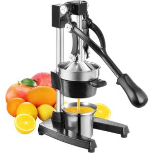 Cast Iron Juicer Hand Press for Lemon Pomegranate Lime Citrus Fruits with Stainless Steel Cup, Heavy-Duty Manual Juicer Press, Orange Crush Machine, Orange Juicer Squeezer, Easy Clean, Black