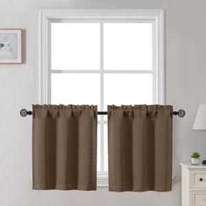 Gwine 24 Inch Long Tier Curtains for Small Window, Short Blackout Kitchen Curtains Over Sink, Half Window Drapes for Bedroom Bathroom Basement, 2 PCS, Each 30" Wx24 L, Brown