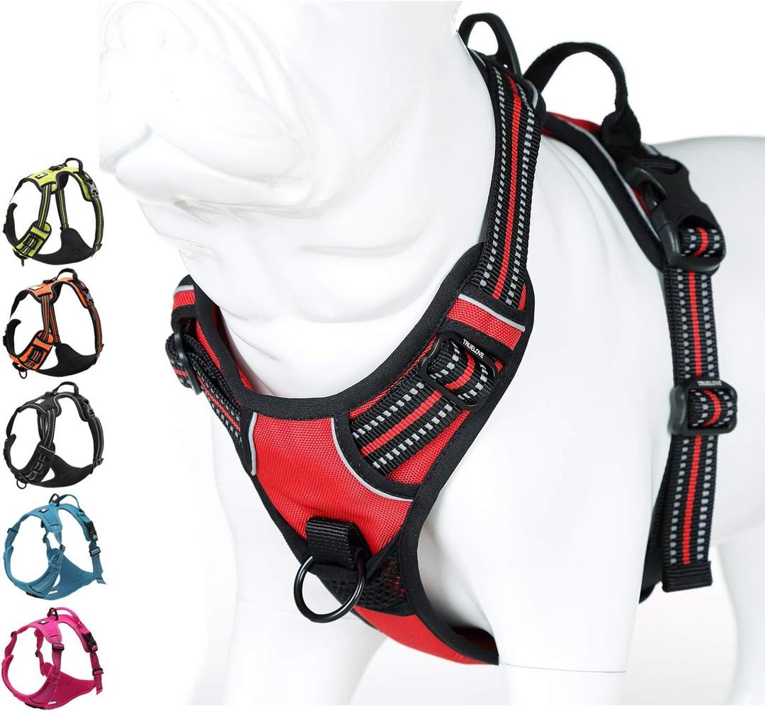 Truelove No Pull Dog Harness with Easy Control Handle and 2 Leash Attachments,Reflective Adjustable Pet Vest (Medium (Pack of 1), Red)