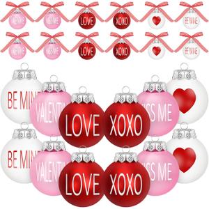 24PCS Ball Ornaments, 2.36 Inches Red Pink White Ball Shaped Ornaments, Cute Ball Hanging Baubles Decorations for Tree Love Day Wedding Christmas Party Supplies
