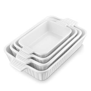 MALACASA Casserole Dishes for Oven, Porcelain Baking Dishes, Ceramic Bakeware Sets of 3, Rectangular Lasagna Pans Deep with Handles for Baking Cake Kitchen, White (9.4"/11.1"/12.2"/"), Series