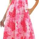 Gardenwed Women's Floral Print Maxi Dress,Spaghetti Strap Smocked Bodice A-Line Sundress with Pockets (Pink, M)