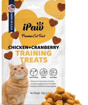 Soft Cat Treats for Indoor Cats, Healthy Kitten Snacks with Probiotics, Grain Free, Easy to Digest (Chicken + Cranberry), 120g,  Best By: Jan 22, 2026