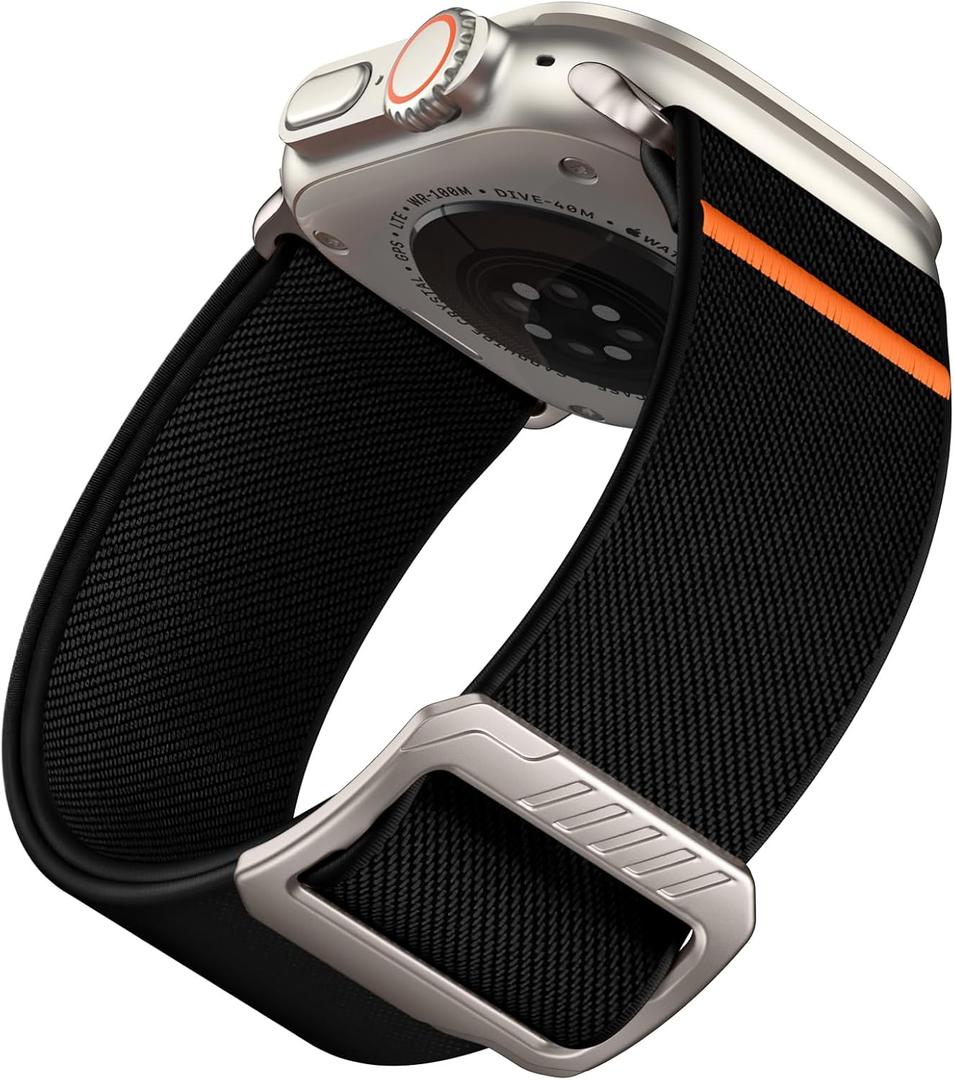 SNBLK Elastic Sport Bands Compatible with Apple Watch Ultra 2 Band/Ultra 3 Band 49mm, Men Stretchy Nylon Solo Loop for iWatch Series 11/10/9/8/7/6/5/4/3/SE 42mm/44mm/45mm/46mm Wide Breathable Strap (Black/Titanium)