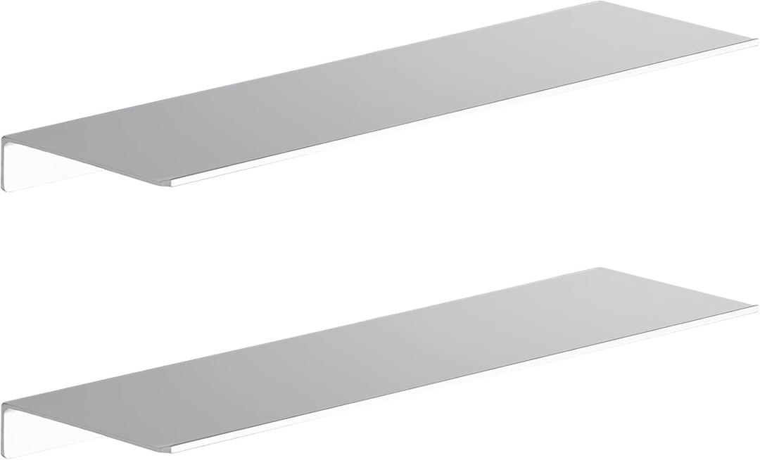 Danpoo Adhesive Floating Shelves for Wall Storage, Metal Wall Shelves for Living Room, Bathroom, Kitchen, 20 Long Display Shelves for Collectibles(Silver, 2 PCS)