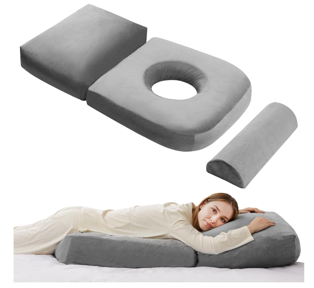 Pregnancy Pillows for Sleeping, 44.5 Inch Pregnancy Massage Pillow Full Body Pillow with Leg Pillow & Removable Cover - Support for Back, Legs, Belly, HIPS for Pregnant Women (Dark Grey)