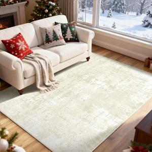 jxgzyy Washable Area Rug 5x7, Beige Green Living Room Rug, 0.2'' Low Pile Soft Carpet for Bedroom, Non-Slip Neutral Rug for Dining Table, Modern Abstract Fresh Forest-Style (7'3" x 4'11" (Rectangular))