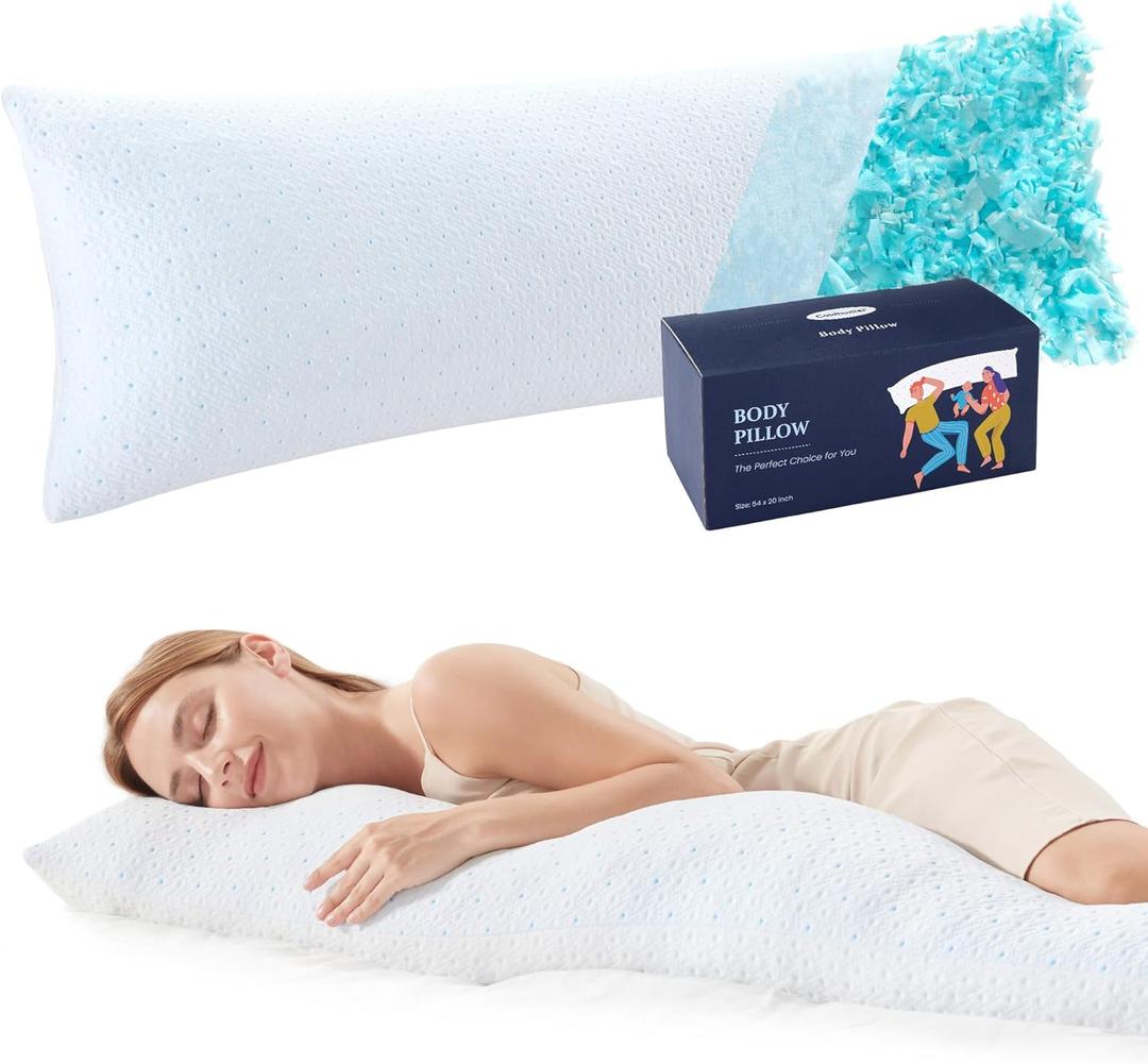 Body Pillow for Adults Long Pillow for Bed Full Body Pillow for Side Sleeper Soft Pregnancy Pillows for Sleeping Memory Foam & Cooling Pillow Cover with Zipper 20 * 54 Inch