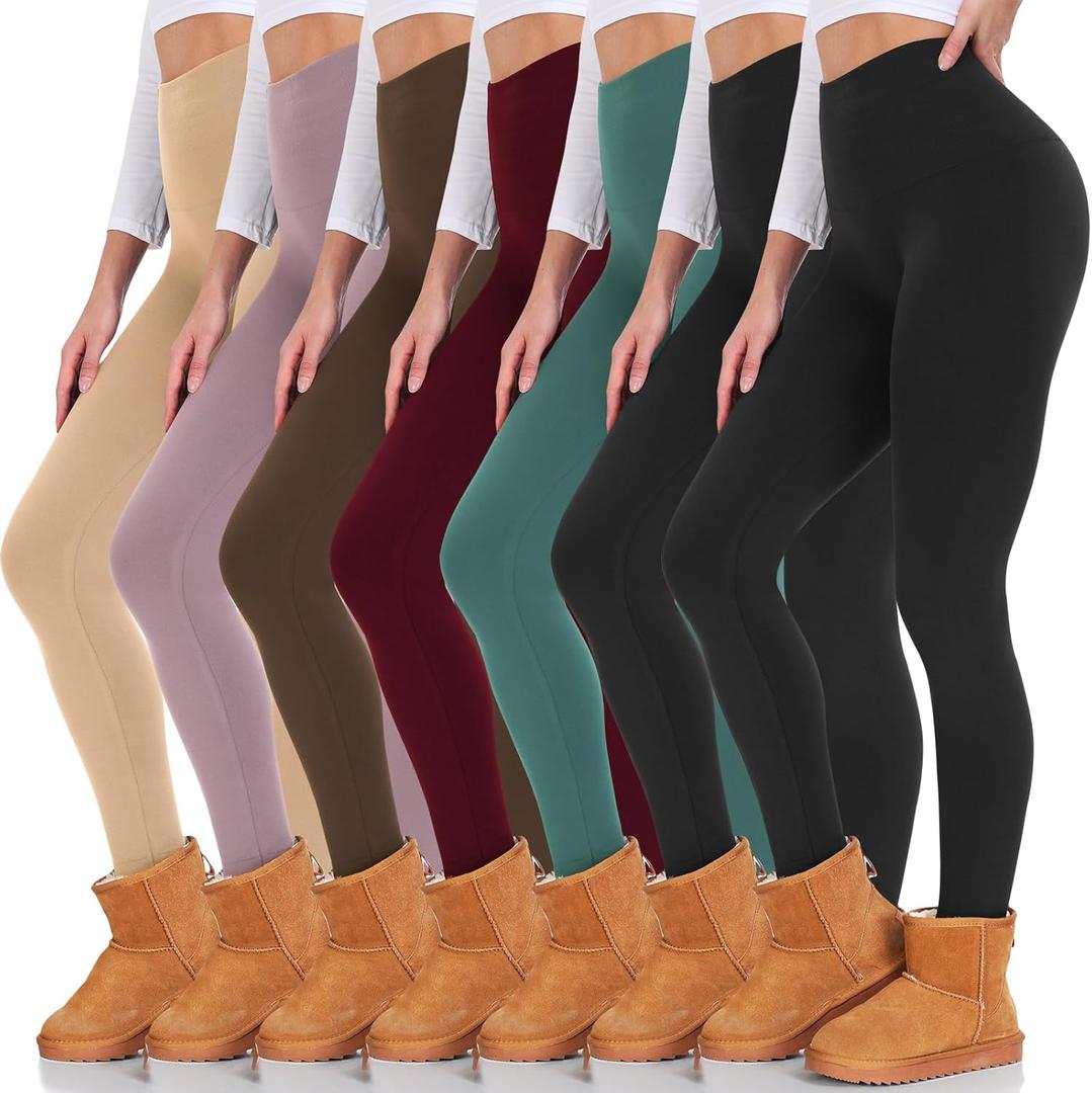 yeuG 7 Pack High Waisted Leggings for Women Tummy Control Soft Workout Yoga Pants Full Length & Capri (XX-Large-3X-Large, 02#2black, Green,Red,mocha, Rosy,butter(fleece Lined))