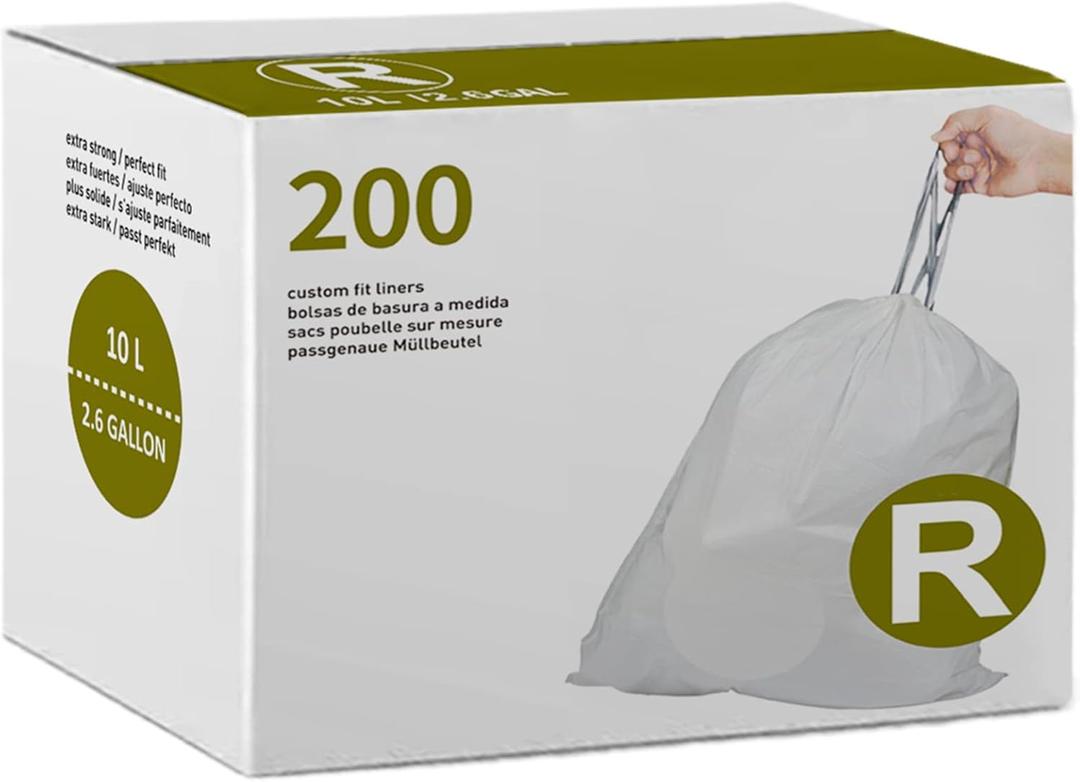 Code R 200 Count Drawstring Trash Bags | 1.2 Mil Garbage Can Liners 2.6 Gallon / 10 Liter Heavy Duty White Drawstring Garbage Liners