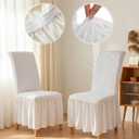 Moukeren 2 Pcs White Dorm Room Stretch Slipcovers Chair Cover with Skirt Super Fit Chair Seat Protector Cover for Dorm, Dining Room, Hotel, Ceremony