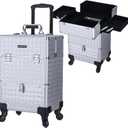 Rolling Makeup Case,Professional Cosmetology Case on Wheels,Large Cosmetic Organizer Train Case,Makeup Travel Case with Draws & Swivel wheels Nail Tech Salon Storage Traveling Cart Trunk,Silver