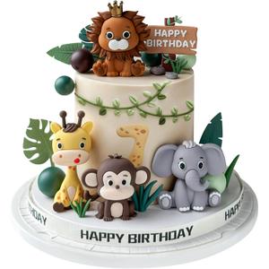 19pcs Safari Animal Cake Topper - Jungle Wild Cake Toppers with Leaves Balls Cake Decorations for Safari Animals Themed Birthday Party Decorations (Safari Animal Style)