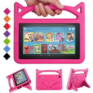 2019 Fire 7 Tablet Case for Kids -SHREBORN Kids Shock Proof Case Cover with Handle and Stand for Amazon Kindle Fire 7 Inch Tablet (Compatible with 9th/7th/5th Generation, 2019/2017/2015 Release)-Rose