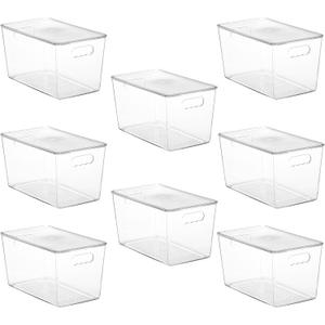 Vtopmart 8 Pack Clear Stackable Storage Bins with Lids,XLarge Plastic Containers with Handle for Pantry Organizer and Storage,Perfect for Kitchen,Fridge,Cabinet, Closet,Bathroom Organization