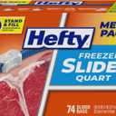 Hefty Slider Freezer Kitchen Storage Bags, Quart Size, 74 Count