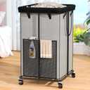 150L Laundry Hamper with Wheels, Rolling Laundry Basket with Metal Frame and Removable Bag, Large & Tall Dirty Clothes Hampers for Bedroom Aesthetic, Laundry Room, Bathroom, Dorm-Grey (40GAL)