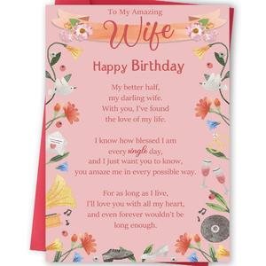 FANCYLUCKY Funny Birthday Card Gifts for Wife, Romantic Wife Birthday Card from Husband, Gift for Women Her