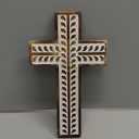 NIRMAN Mango Wood Religious Catholic Cross Wall Hanging Floral Carvings Living Room Home Dcor for Entryway Office Living Room (10" x 6" x 0.75")