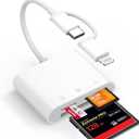 CF SD Card Reader for iPhone iPad Mac Dual Connector (Lightning & USB C), Digital Camera Memory Card Adapter to iPhone with Compact Flash/SD/MicroSD 3 Slot, Plug&Play for Android Phone Laptop