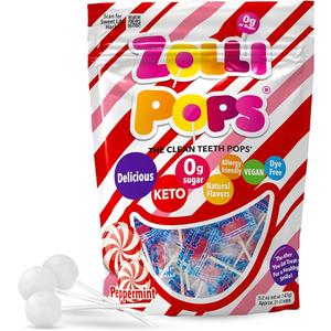 Zollipops Clean Teeth Pops Sugar Free Candy`, Dye-Free Lollipops - Keto & Diabetic-Friendly, Dentist-Approved Treats for Kids (Peppermint 5.2 oz) BB 04/28